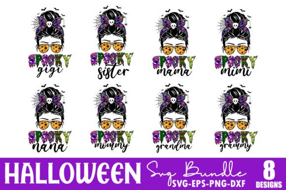 Halloween Messy Bun SVG Bundle for Crafts and Graphics