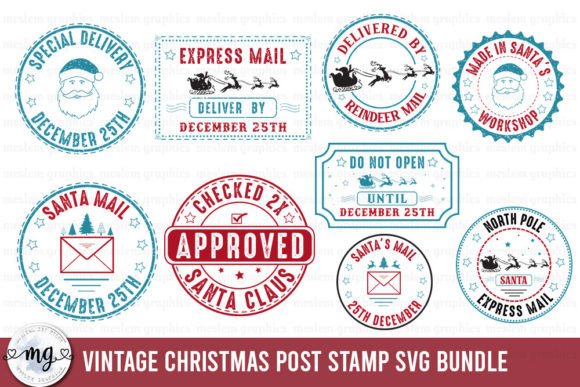 Vintage Christmas Post Stamps SVG for Crafts & Graphics